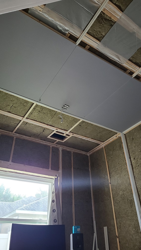 Fabric installation on the studio ceiling