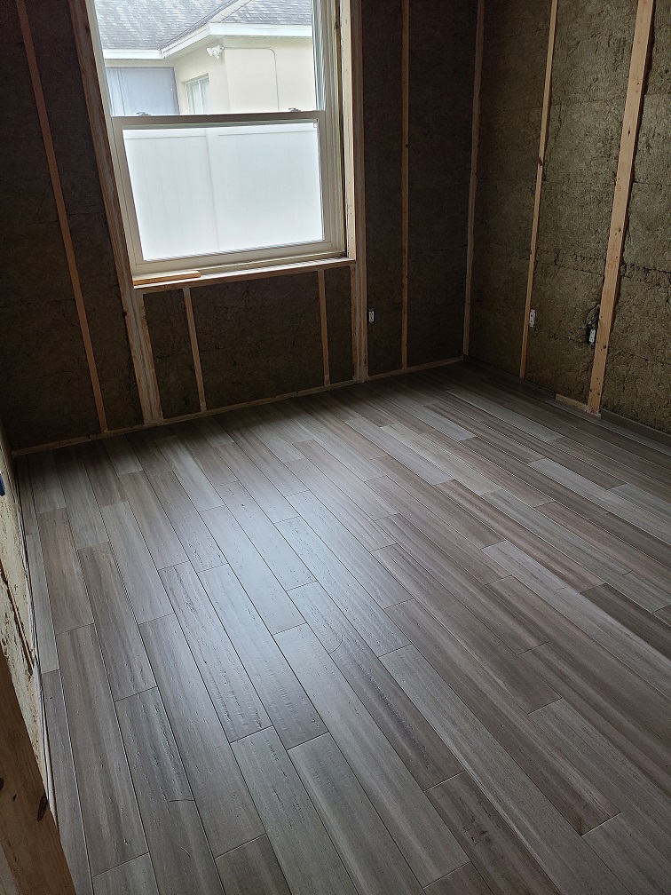 Studio flooring being installed